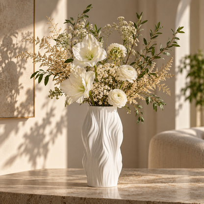 White Sculptural Irregular Ceramic Decorative Vase