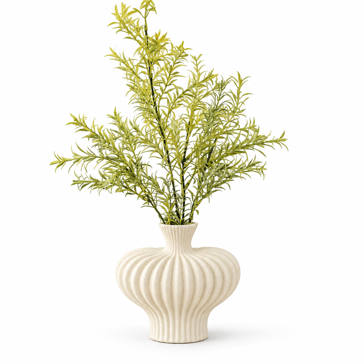 Matte White Ribbed Ceramic Decorative Vase