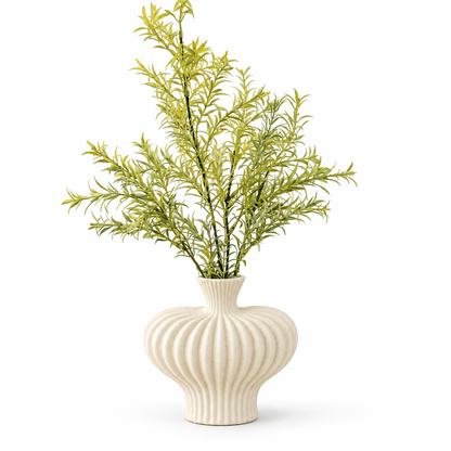 Matte White Ribbed Ceramic Decorative Vase