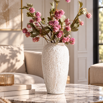 White Textured Handmade Ceramic Decorative Vase