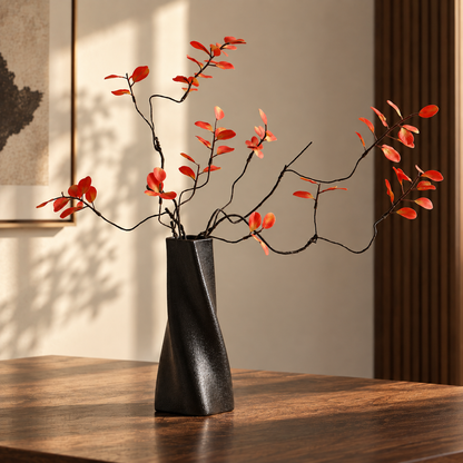 Black Twisted Ceramic Decorative Vase for Modern Home Décor