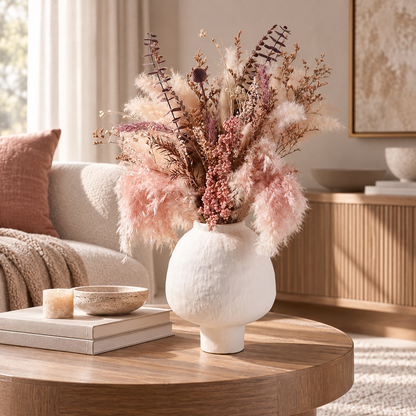 Beige Textured Ceramic Decorative Vase for Modern Home Décor