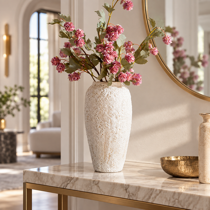 White Textured Handmade Ceramic Decorative Vase